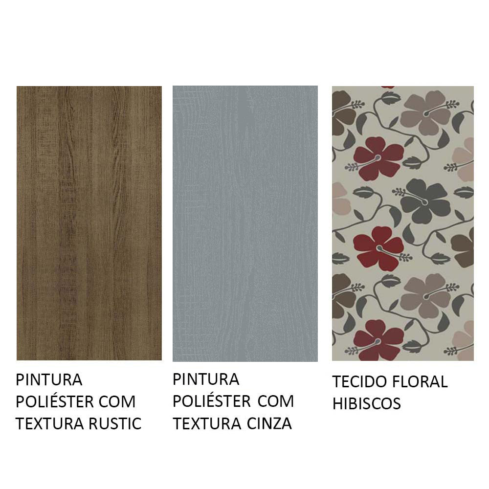 Conjunto Sala de Jantar Mesa Tampo de Madeira 4 Cadeiras Rustic/Cinza/Floral Hibiscos Samara Madesa