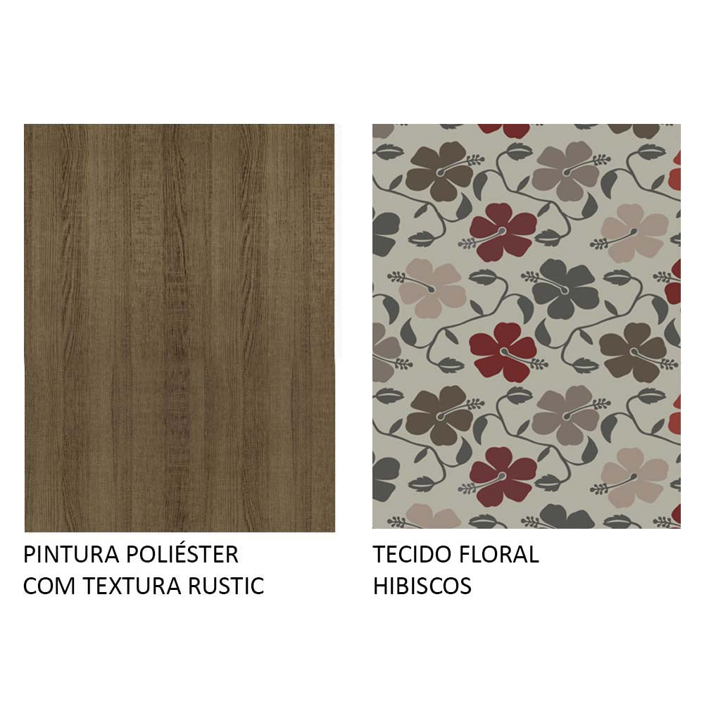 Conjunto Sala de Jantar Mesa Tampo de Vidro 4 Cadeiras Rustic/Floral Hibiscos Espanha Madesa