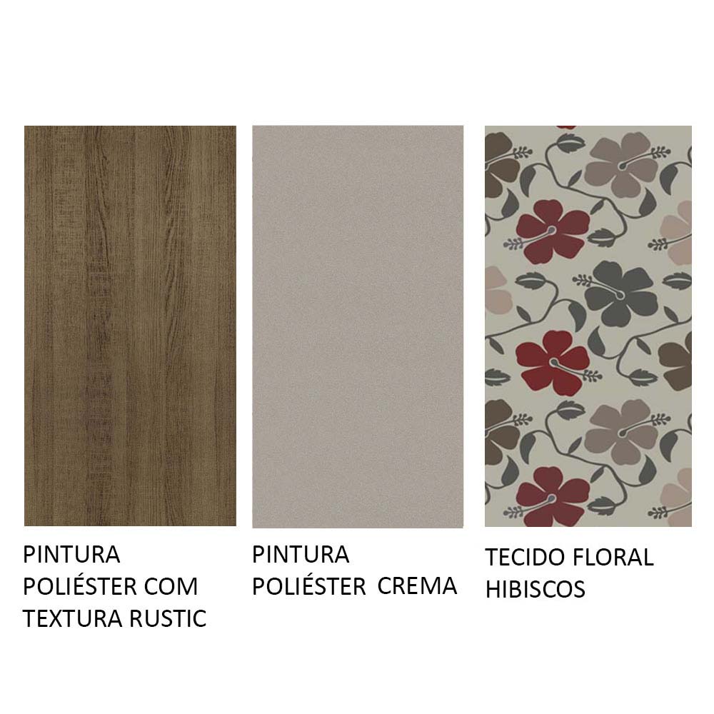 Conjunto Sala de Jantar Mesa Tampo de Vidro 4 Cadeiras Rustic/Crema/Floral Hibiscos Yara Madesa