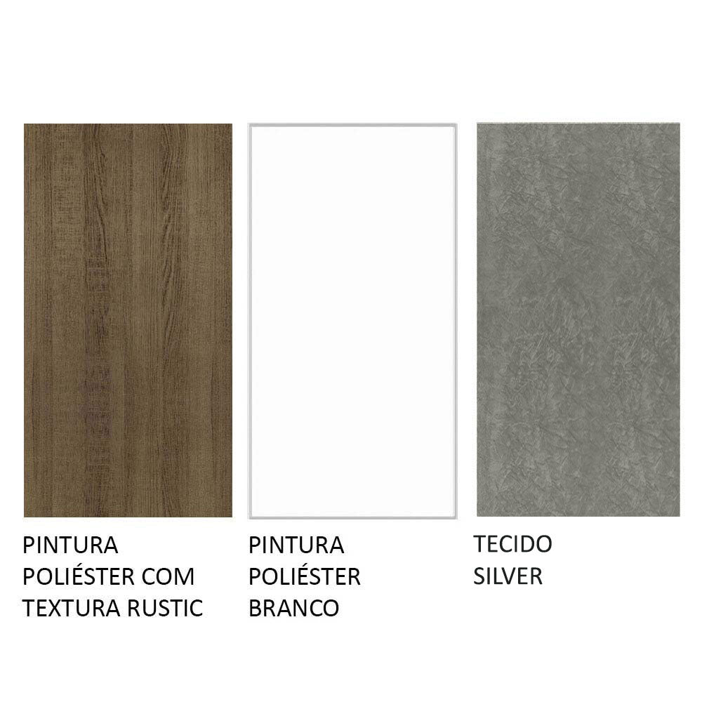 Conjunto Sala de Jantar Mesa Tampo de Vidro 6 Cadeiras Rustic/Branco/Silver Alexis Madesa