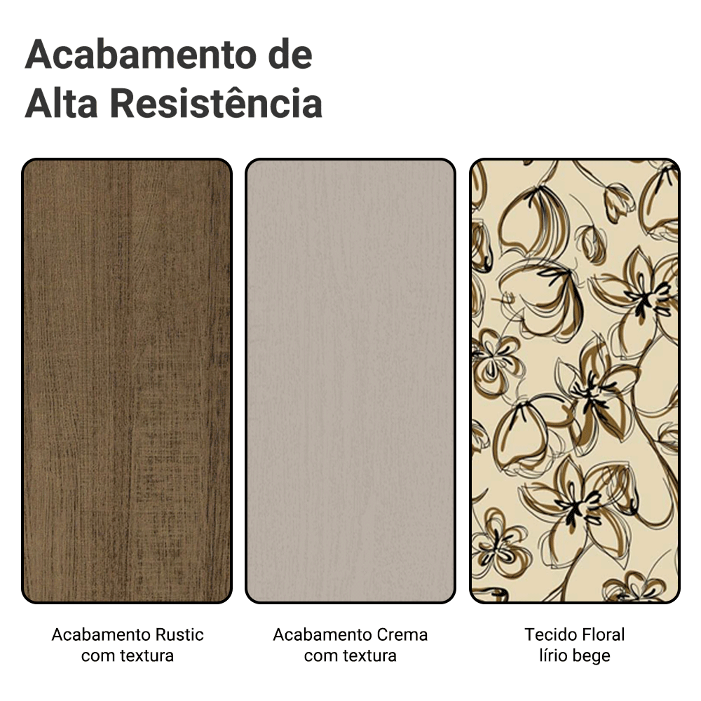Conjunto Sala de Jantar Elóra Mesa Tampo de Vidro 6 Cadeiras Rustic/Crema/Lírio Bege Madesa