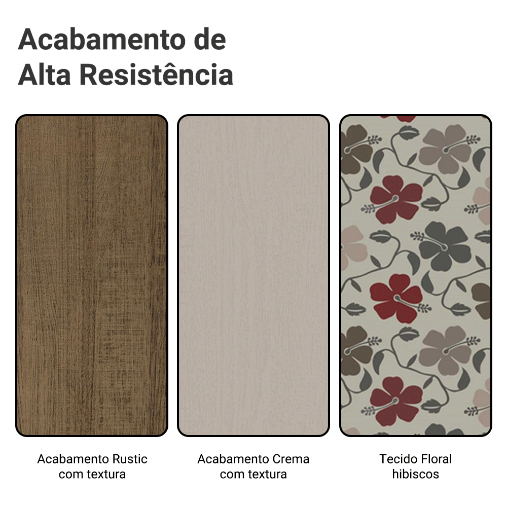 Conjunto Sala de Jantar Cereja Mesa Tampo de Vidro 6 Cadeiras Rustic/Crema/Floral Hibiscos Madesa