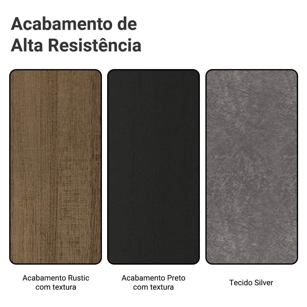 Conjunto Sala de Jantar Tampo com Vidro 6 Cadeiras Rustic/Preto/Silver Alba Madesa