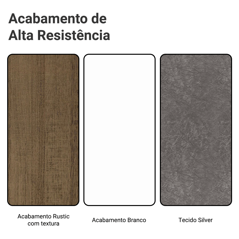 Conjunto Sala de Jantar Tampo com Vidro 6 Cadeiras Rustic/Branco/Silver Alba Madesa