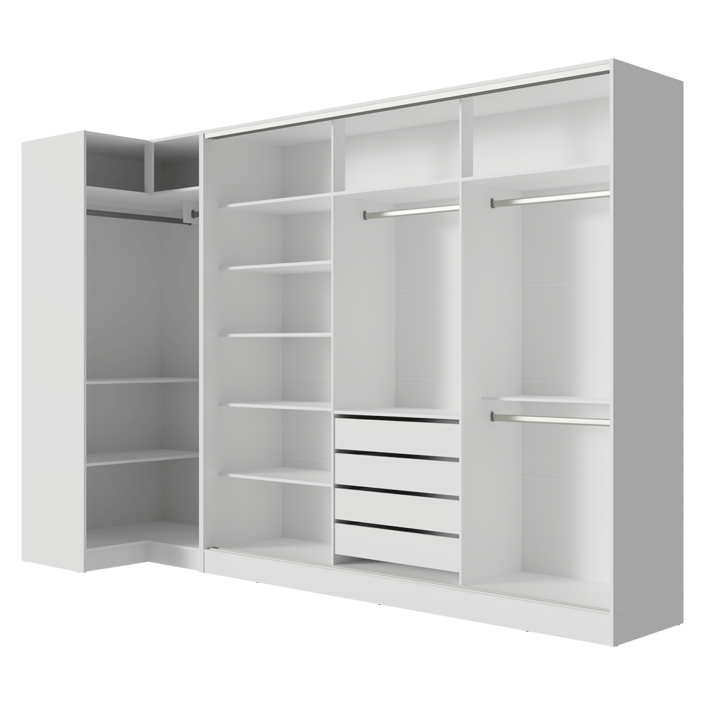 Guarda-Roupa Modulado Neo + Guarda-Roupa Royale 3 Portas de Correr com Espelho Branco Madesa