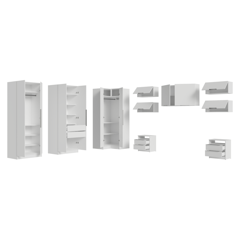 Quarto Completo Casal de Canto 610 cm com Mesa de Cabeceira Branco Neo Madesa
