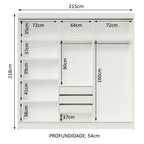 Guarda-Roupa Casal Madesa Kansas 3 Portas de Correr de Espelho 3 Gavetas Branco