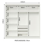 Guarda-Roupa Casal Madesa Austin 4 Portas de Correr de Espelho 3 Gavetas Branco