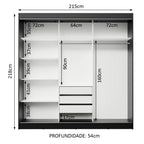 Guarda-Roupa Casal Madesa Austin 4 Portas de Correr com Espelhos 3 Gavetas Preto/Branco