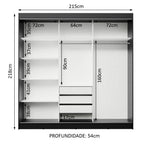 Guarda-Roupa Casal Madesa Austin 4 Portas de Correr de Espelho 3 Gavetas Preto/Branco
