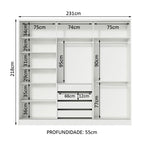 Guarda-Roupa Casal 100% MDF Madesa Royale 3 Portas de Correr com Espelho Branco/Preto