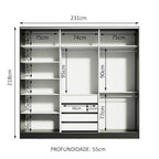 Guarda-Roupa Casal 100% MDF Madesa Royale 3 Portas de Correr Preto/Branco/Preto