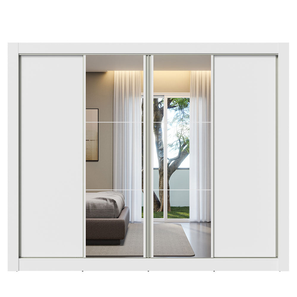 Guarda-Roupa Casal Madesa Montana 4 Portas de Correr com Espelho Branco