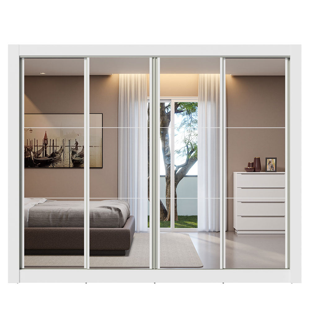 Guarda-Roupa Madesa Montana 4 Portas de Correr de Espelho Branco