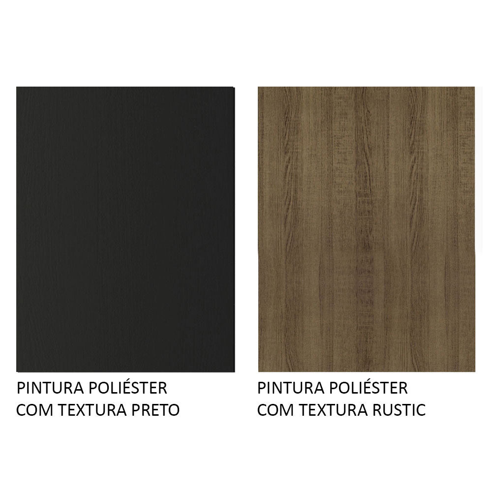 Guarda-Roupa Casal Madesa Lyon Plus 3 Portas de Correr com Espelho 4 Gavetas Preto/Rustic
