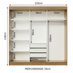 Guarda-Roupa Casal Madesa Istambul 3 Portas de Correr com Espelhos 3 Gavetas Rustic/Preto
