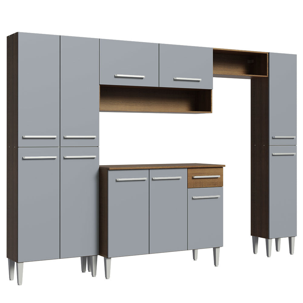Armário de Cozinha Completa 261cm Rustic/Cinza Emilly Hit Madesa