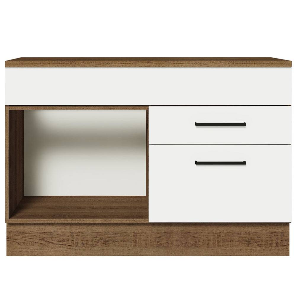 Balcão Gabinete 120 x 60 cm 1 Porta 2 Gavetas Rustic/Branco (Com Tampo) Agata Madesa
