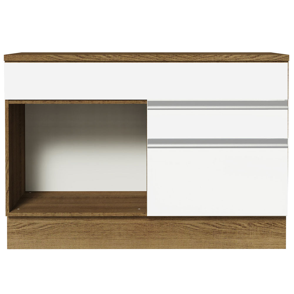Balcão Gabinete 120 x 60 cm 1 Porta 2 Gavetas Rustic/Branco (Com Tampo) Glamy Madesa