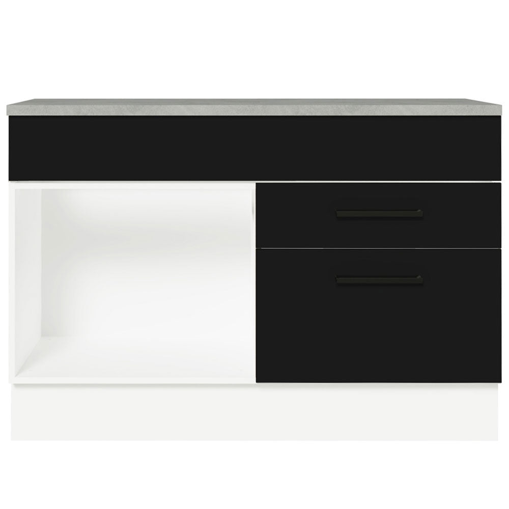 Balcão Gabinete 120 x 60 cm 1 Porta 2 Gavetas Branco/Preto (Com Tampo) Agata Madesa