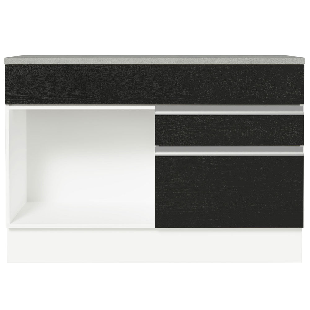 Balcão Gabinete 120 x 60 cm 1 Porta 2 Gavetas Branco/Preto (Com Tampo) Glamy Madesa