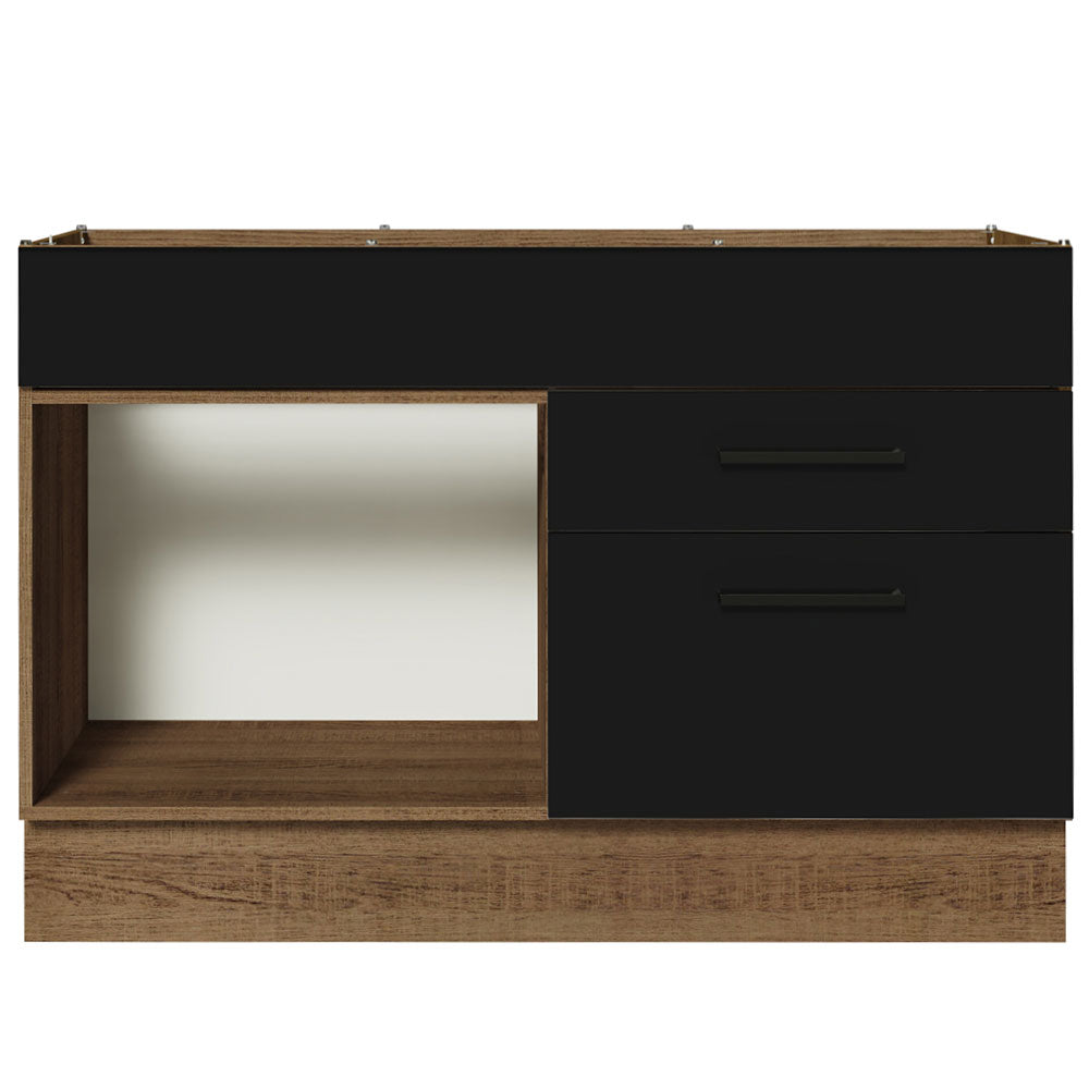 Balcão Gabinete de Pia 120 x 60 cm 1 Porta 2 Gavetas Rustic/Preto (Sem Tampo) Agata Madesa
