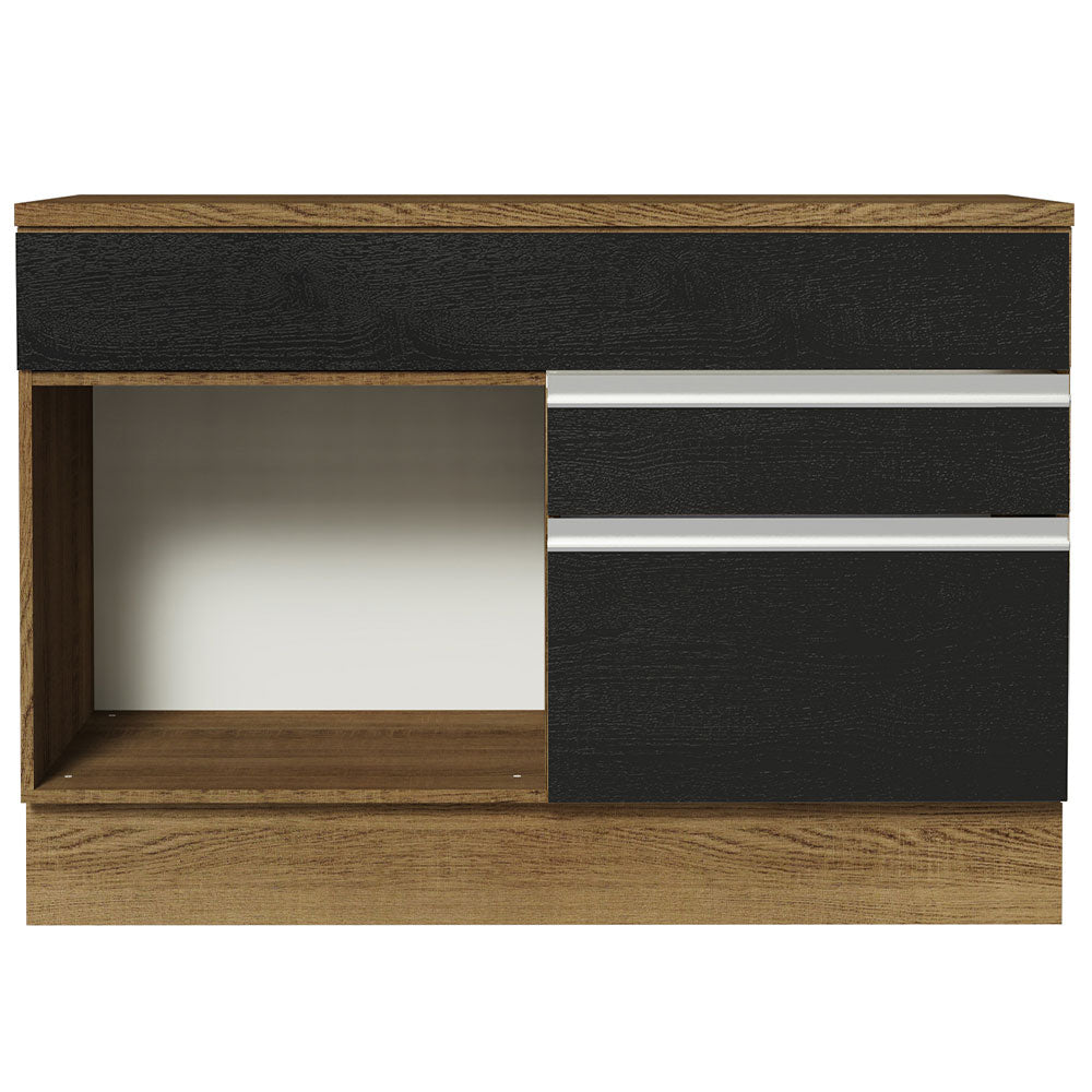 Balcão Gabinete 120 x 60 cm 1 Porta 2 Gavetas Rustic/Preto (Com Tampo) Glamy Madesa