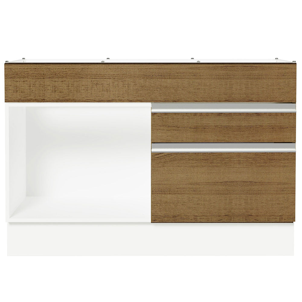 Balcão Gabinete de Pia 120 x 60 cm 1 Porta 2 Gavetas Branco/Rustic (Sem Tampo) Glamy Madesa