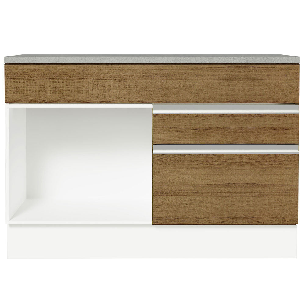 Balcão Gabinete 120 x 60 cm 1 Porta 2 Gavetas Branco/Rustic (Com Tampo) Glamy Madesa