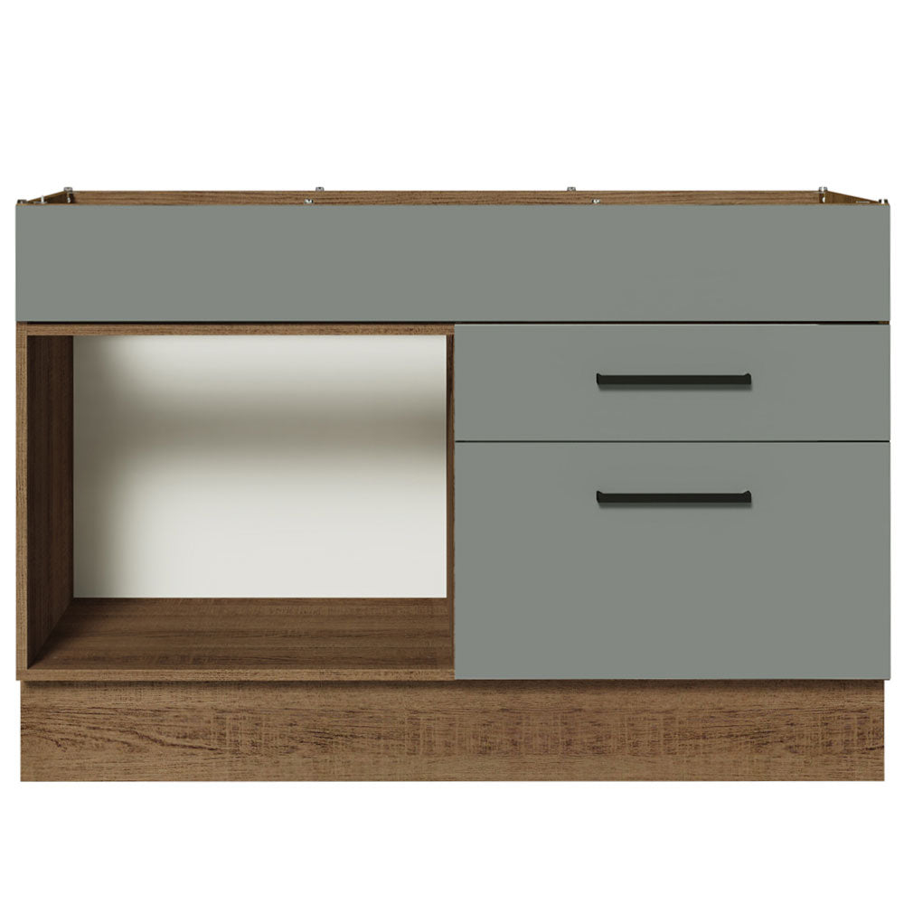 Balcão Gabinete de Pia 120 x 60 cm 1 Porta 2 Gavetas Rustic/Cinza (Sem Tampo) Agata Madesa