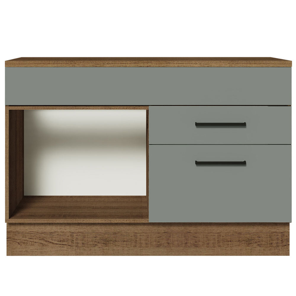 Balcão Gabinete 120 x 60 cm 1 Porta 2 Gavetas Rustic/Cinza (Com Tampo) Agata Madesa
