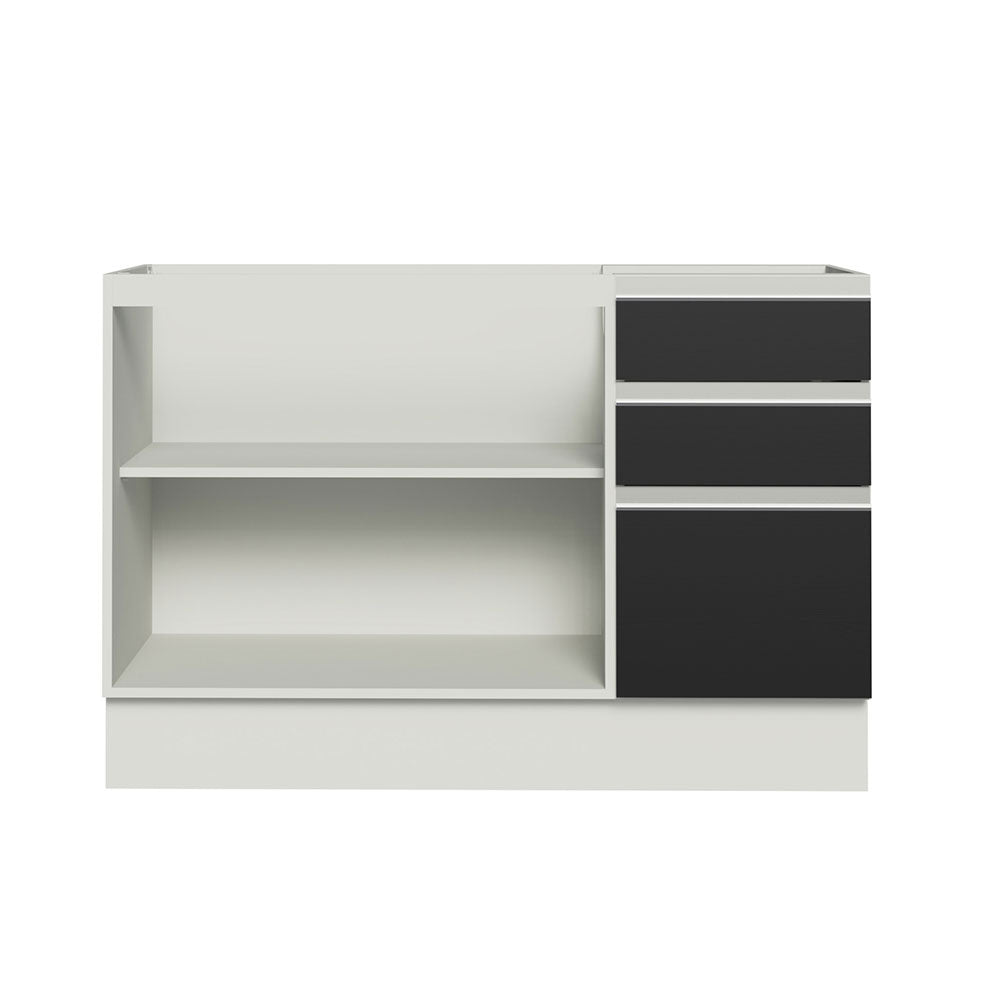 Balcão Gabinete de Pia Madesa Glamy 120 x 60 cm 2 Portas e 3 Gavetas (Sem Tampo) Branco/Preto