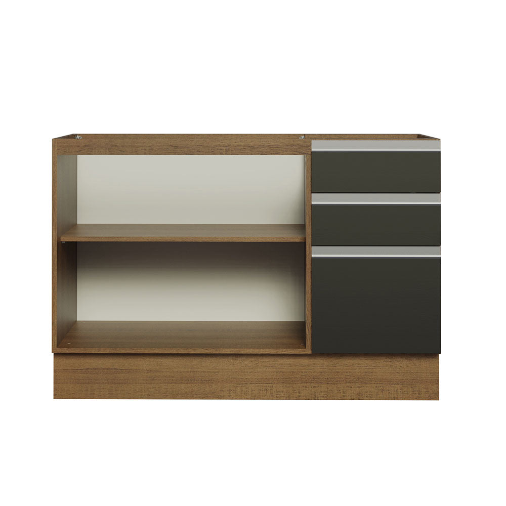 Balcão Gabinete de Pia Madesa Glamy 120 x 60 cm 2 Portas e 3 Gavetas (Sem Tampo) Rustic/Preto
