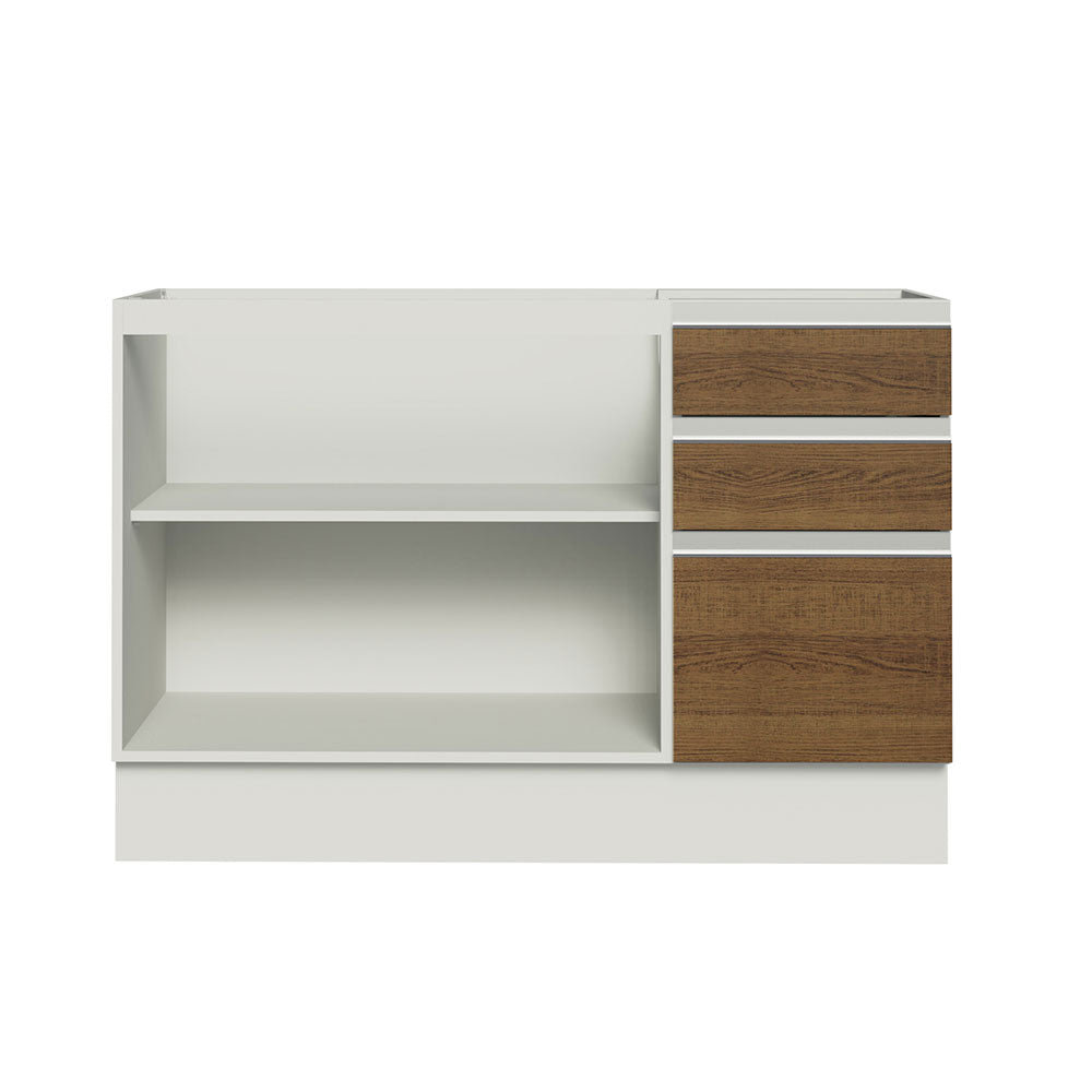 Balcão Gabinete de Pia Madesa Glamy 120 x 60 cm 2 Portas e 3 Gavetas (Sem Tampo) Branco/Rustic