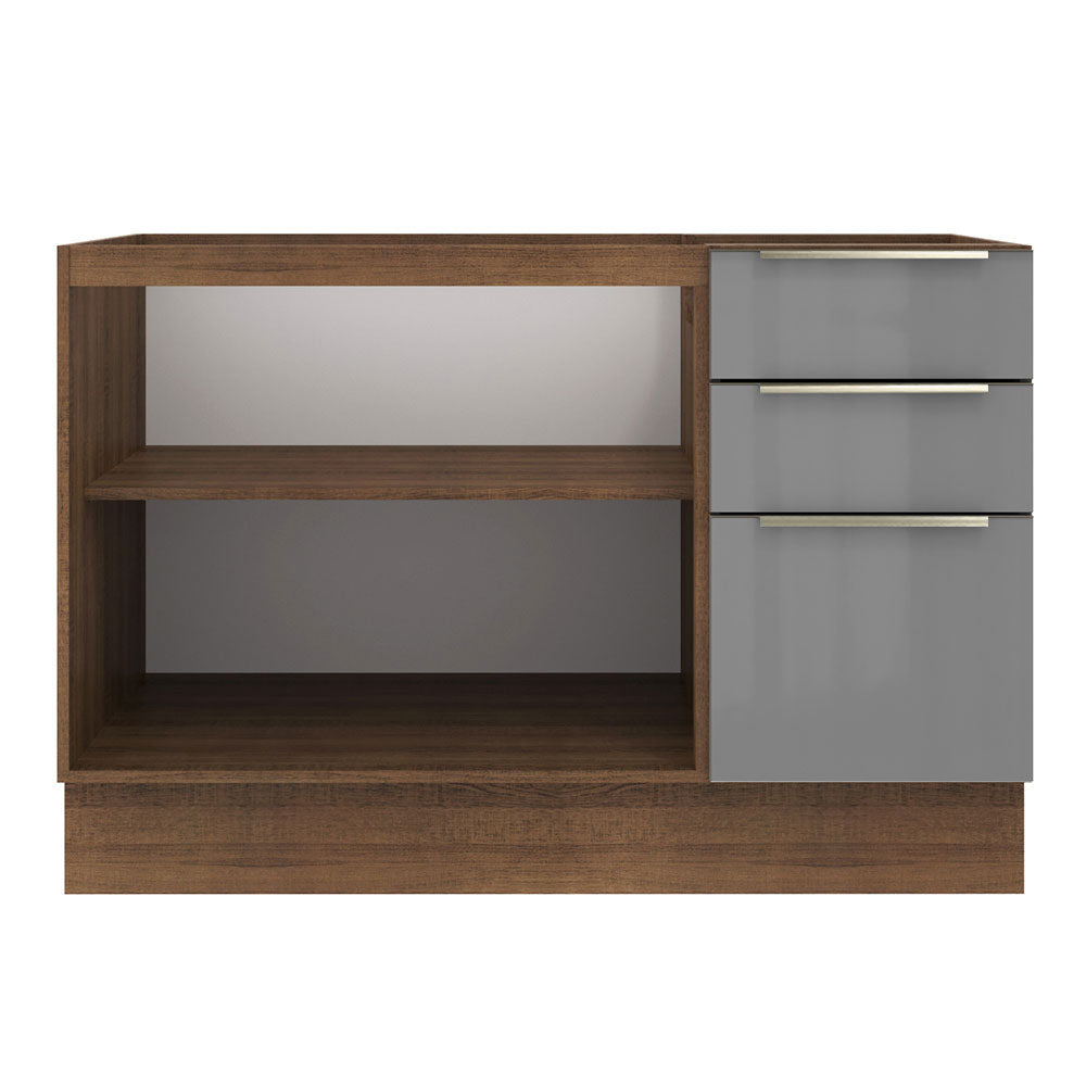 Balcão Gabinete de Pia 120 cm 2 Portas 3 Gavetas (Sem Tampo) Rustic/Cinza Lux Madesa