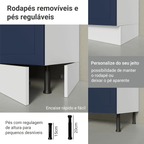 Balcão de Cozinha 120 x 60 cm 2 Portas 3 Gavetas (Com Tampo) Branco/Azul Vik Madesa