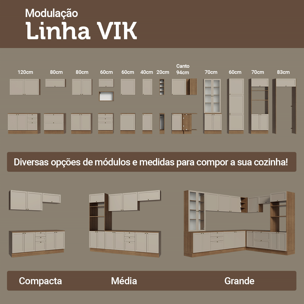 Balcão de Cozinha 40 x 60 cm 1 Porta (Com Tampo) Rustic/Crema Vik Madesa