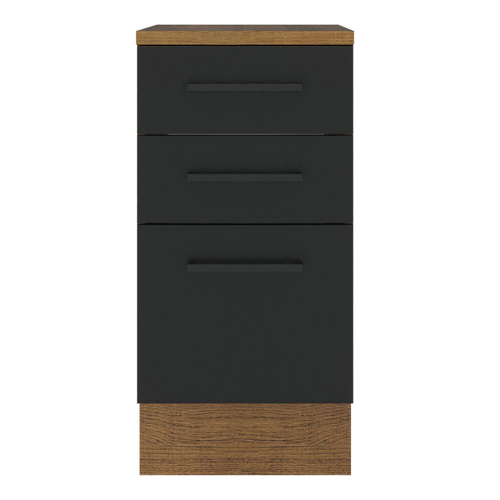 Balcão Madesa Agata 40 x 60 cm 3 Gavetas (Com Tampo) Rustic/Preto