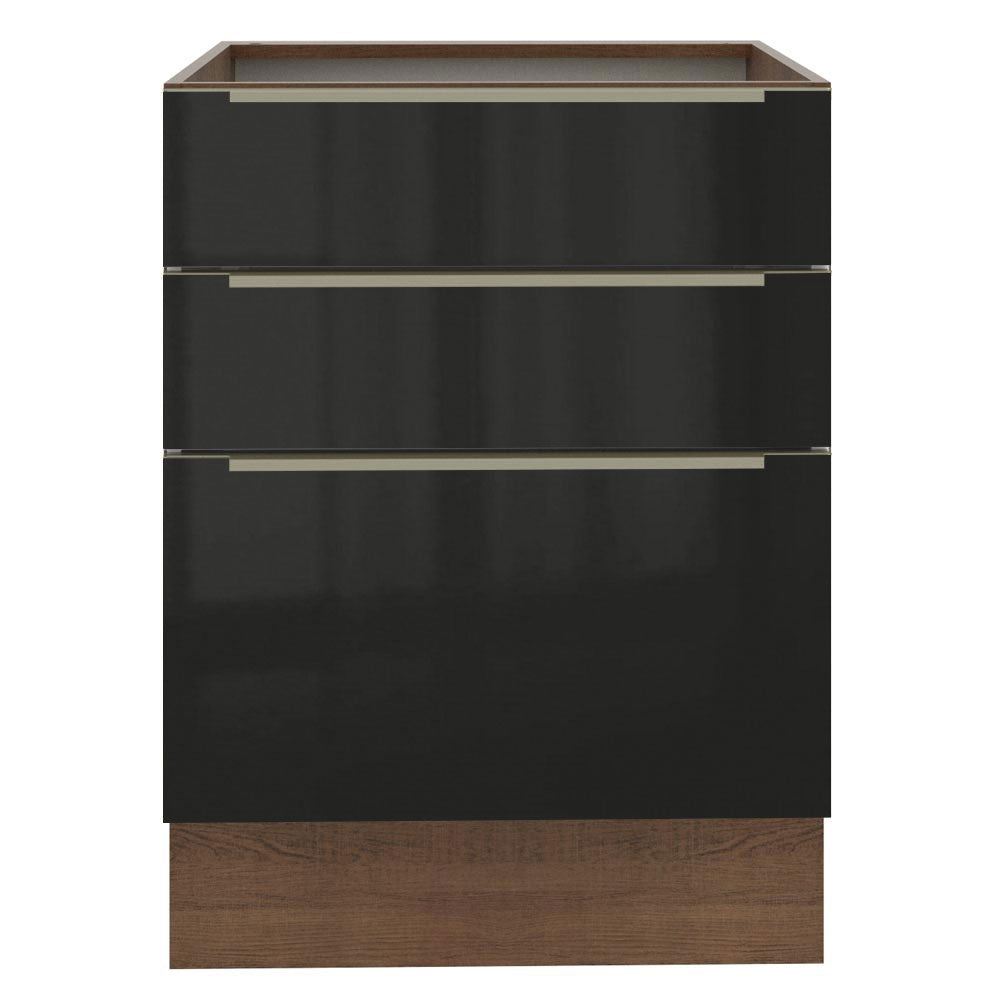 Balcão Madesa Lux 60 cm 3 Gavetas (Sem Tampo) Rustic/Preto