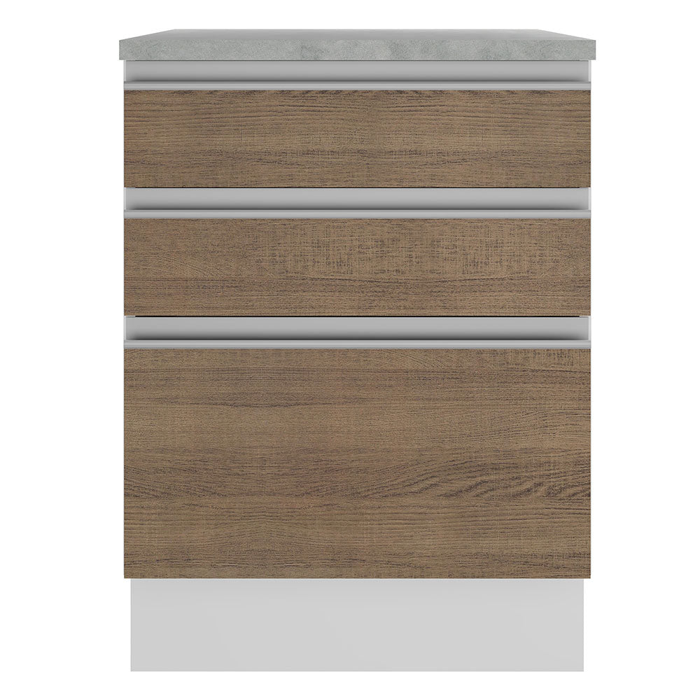 Balcão Madesa Glamy 60 x 60 cm 3 Gavetas (Com Tampo) Branco/Rustic