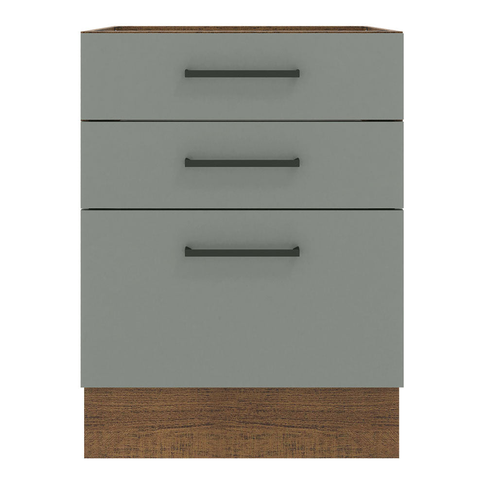 Balcão Madesa Agata 60 x 60 cm 3 Gavetas (Sem Tampo) Rustic/Cinza