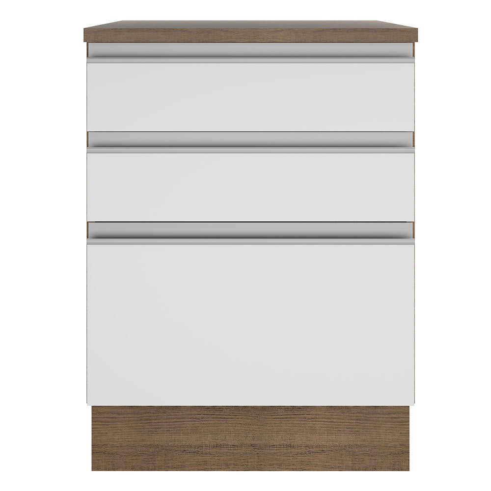 Balcão Madesa Glamy 60 cm 3 Gavetas Rustic/Branco