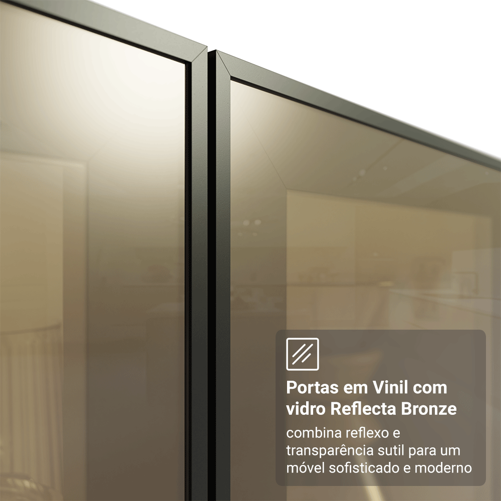 Cristaleira Suspensa 70 cm 2 Portas Branco/Preto Vidro Reflecta Bronze Vinil Madesa
