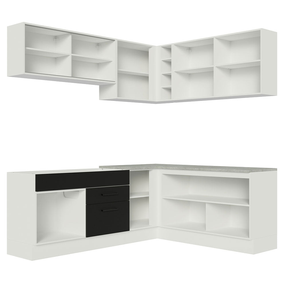 Armário de Cozinha Completa de Canto 389cm Branco Preto Agata Madesa 01