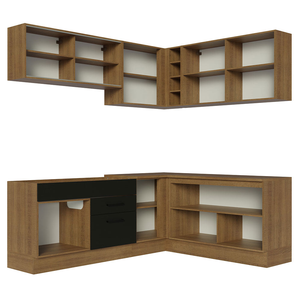 Armário de Cozinha Completa de Canto 389cm Rustic Preto Agata Madesa 01
