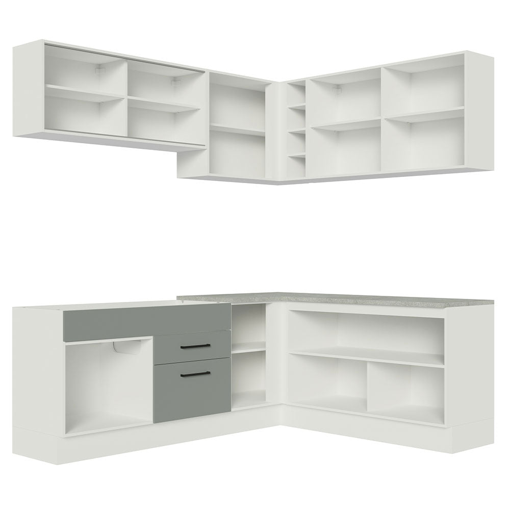 Armário de Cozinha Completa de Canto 389cm Branco Cinza Agata Madesa 01