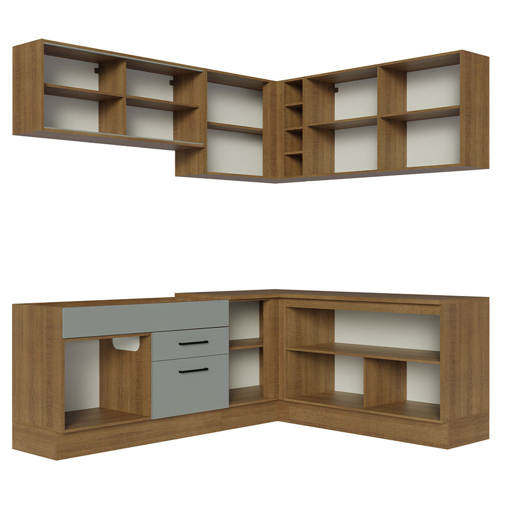 Armário de Cozinha Completa de Canto 389cm Rustic Cinza Agata Madesa 01