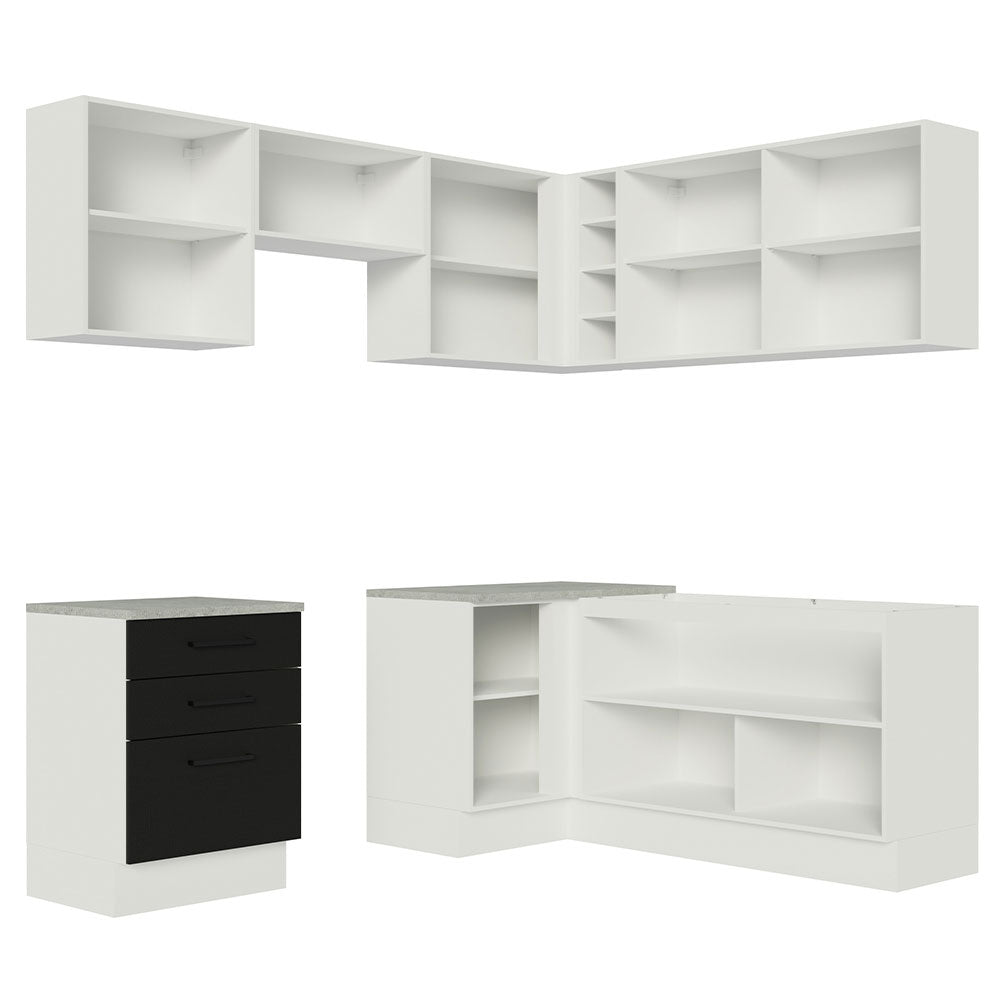 Armário de Cozinha Completa de Canto 399cm Branco Preto Agata Madesa 02
