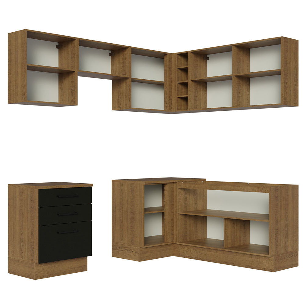 Armário de Cozinha Completa de Canto 399cm Rustic Preto Agata Madesa 02