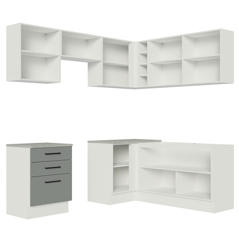 Armário de Cozinha Completa de Canto 399cm Branco Cinza Agata Madesa 02